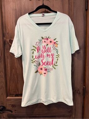 Next Level Apparel Mint Graphic Tee with Pink & Green Accents